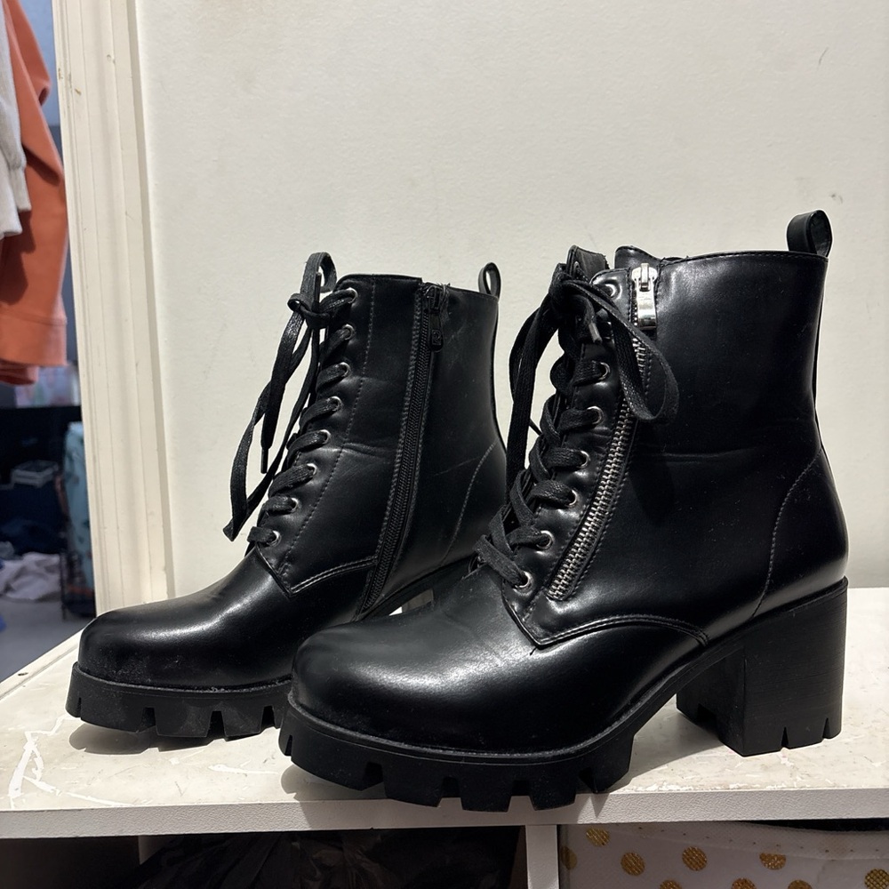 Black Lace-Up Ankle Boots